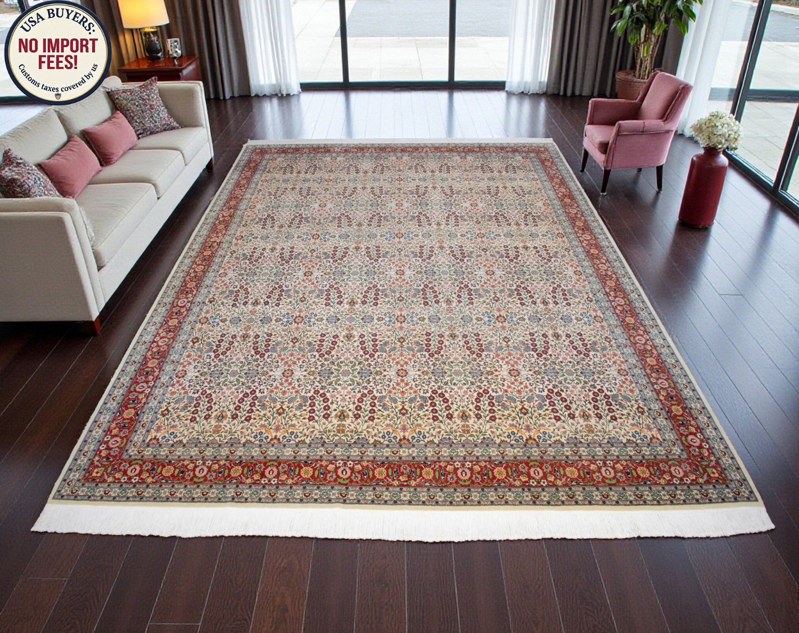 Vintage Hand Knotted Turkish HEREKE Rug Oversize Living Room Rug – 10′8″ x 15′3″