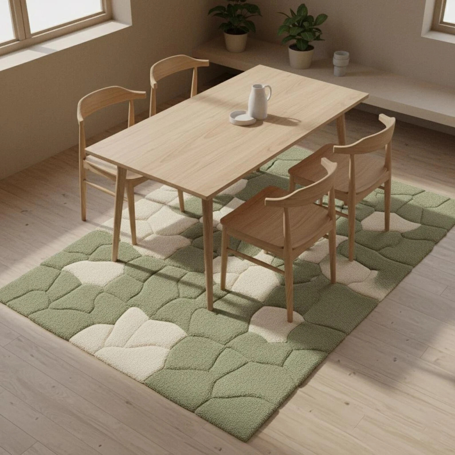 Handmade wool rug in a modern cloud-inspired design, crafted to bring cozy te
