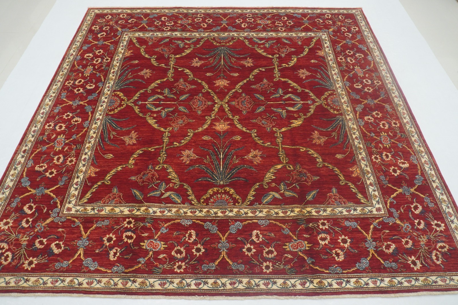 8×8 ft Red Afghan Fine Hand Knotted Traditional Oriental Square Rug