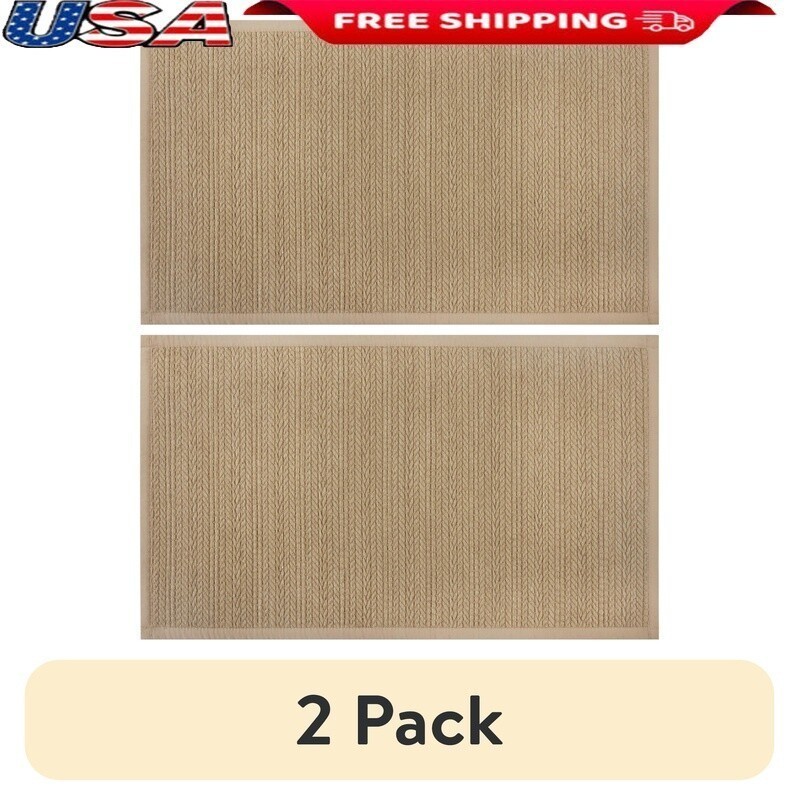 Brown Weave Indoor Kitchen Rug 2 Pack Machine Washable Non Skid Comfort 20×34 US