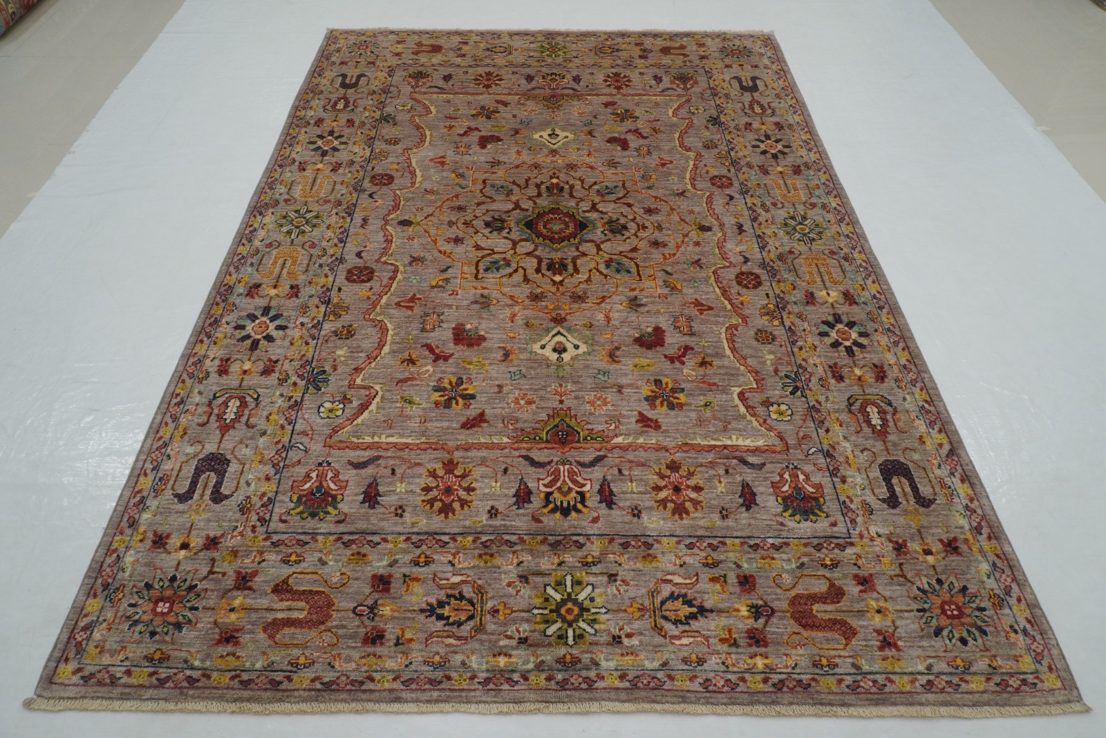 6×8 ft Gray Afghan Hand Knotted Wool Oriental Rug