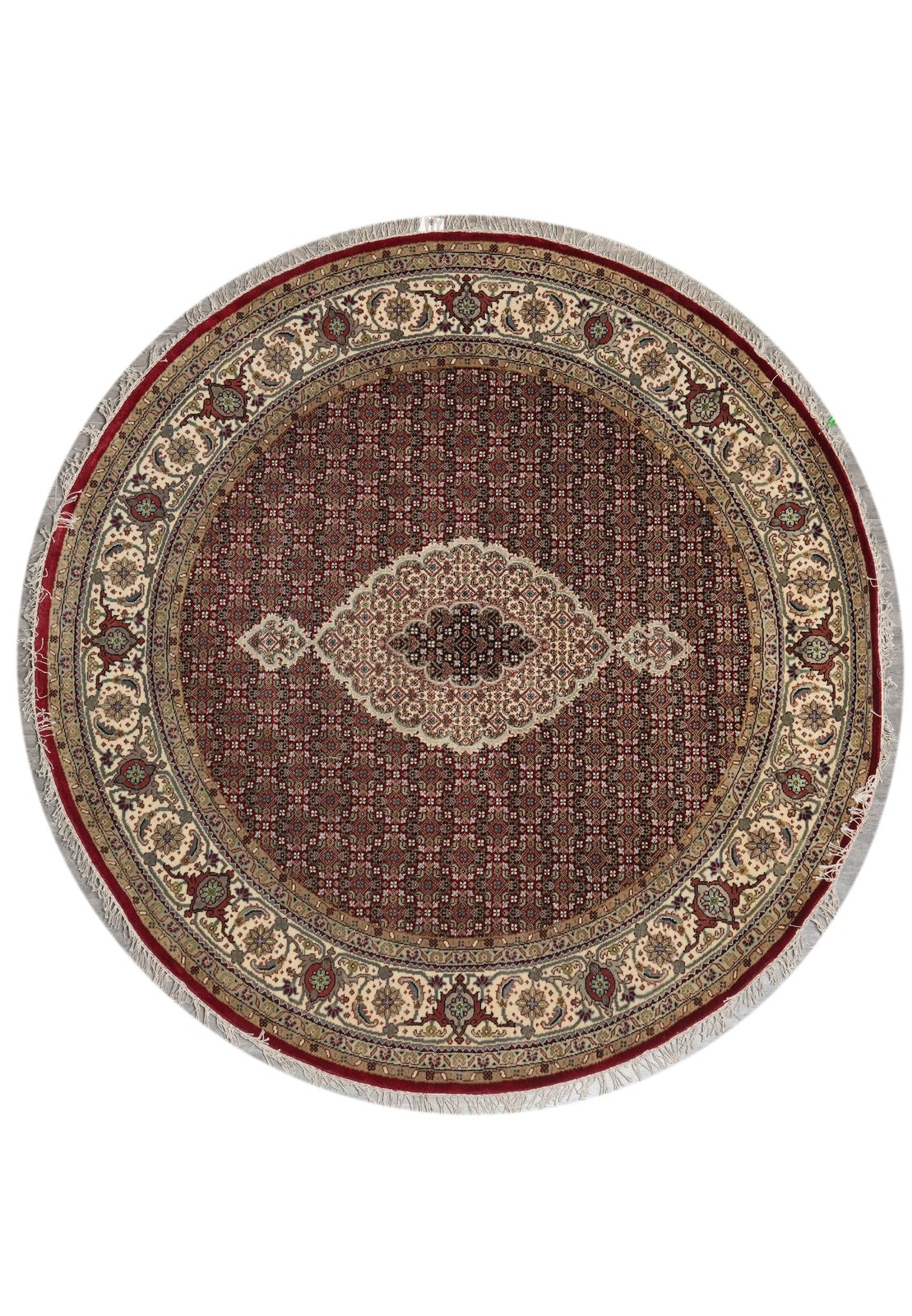 6 x 6 Feet Round Mahii Tabriiz Wool and Silk Rug #F-4635