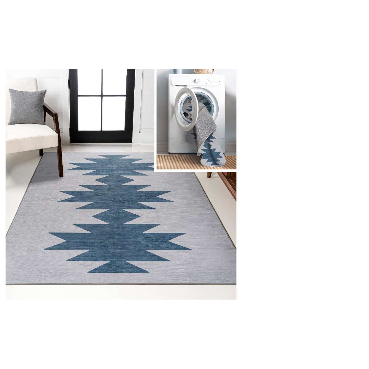 Jonathan Y Machine Washable Gray/Blue Indoor Area Rug 4X6 Ft Chayton Minimalist