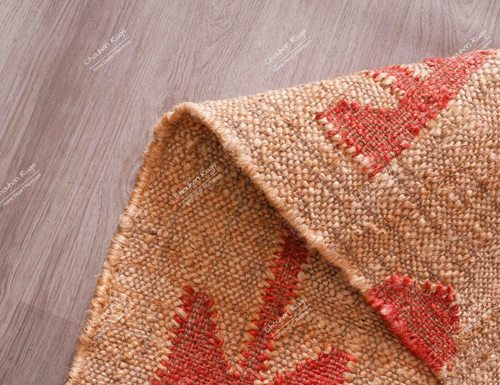Handwoven Cotton Jute Rug Beige Rug With Red Design Rug Bohemian Home Décor Rug