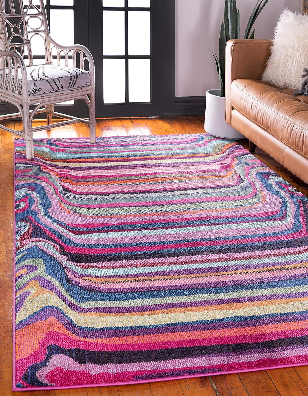 Vibrant Striped Abstract Area Rug – 8′ x 10′ for Modern Home Décor