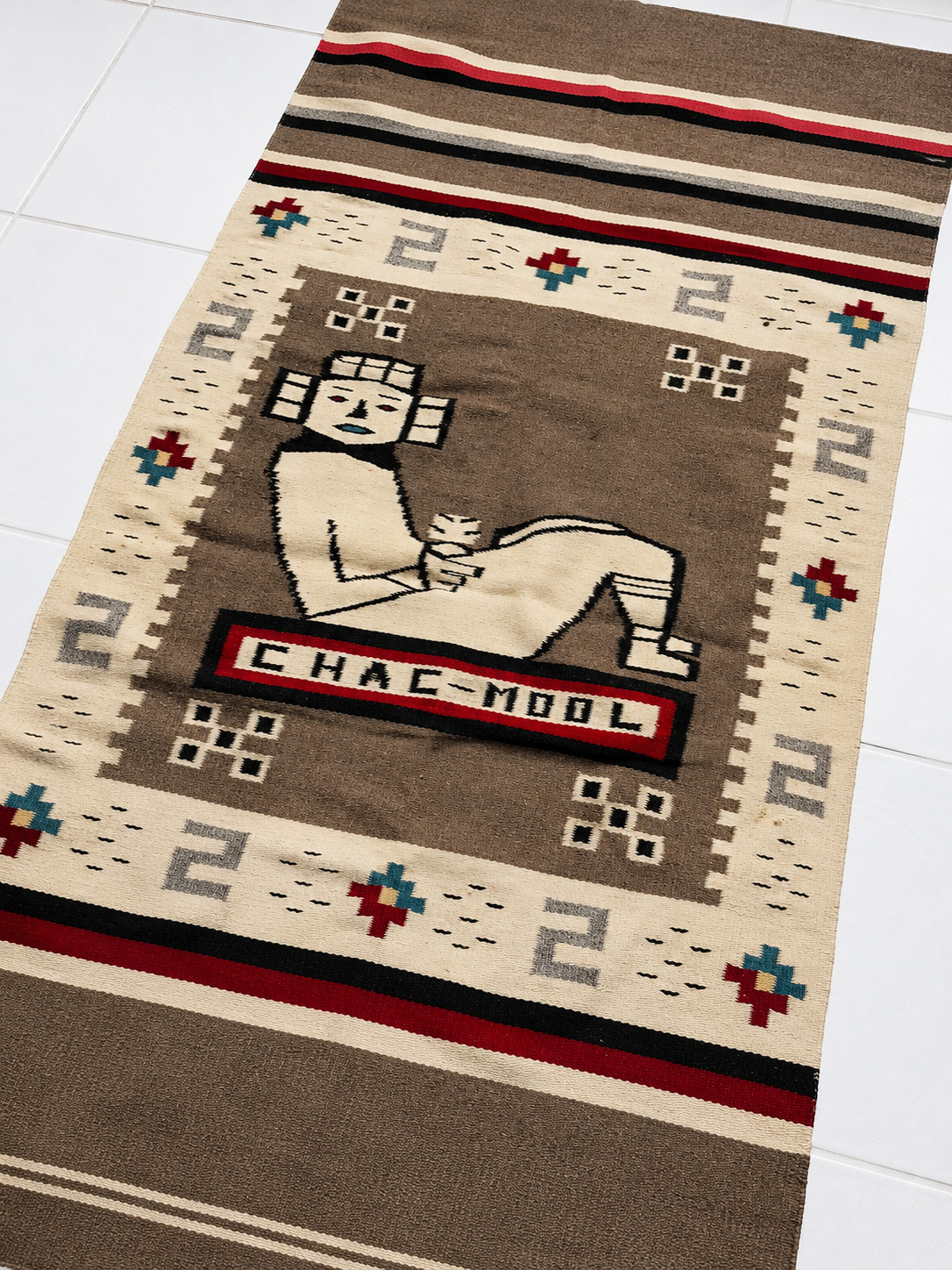 Chac Mool Wool Blend Southwestern Rug Runner Wall Hanging 28×58