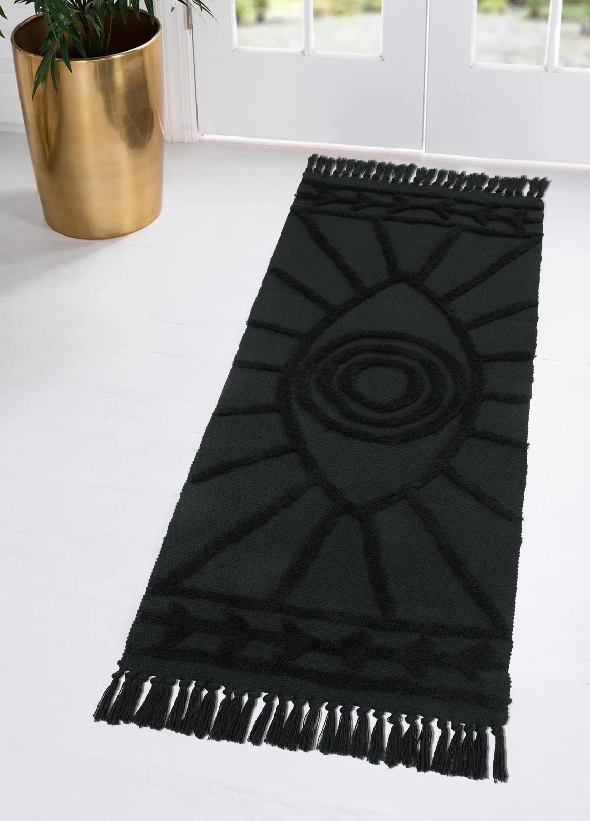 Kitchen Rug 2’x4.3′ Washable Evil Eye Tufted Bathroom Runnner Rug with Tassel…