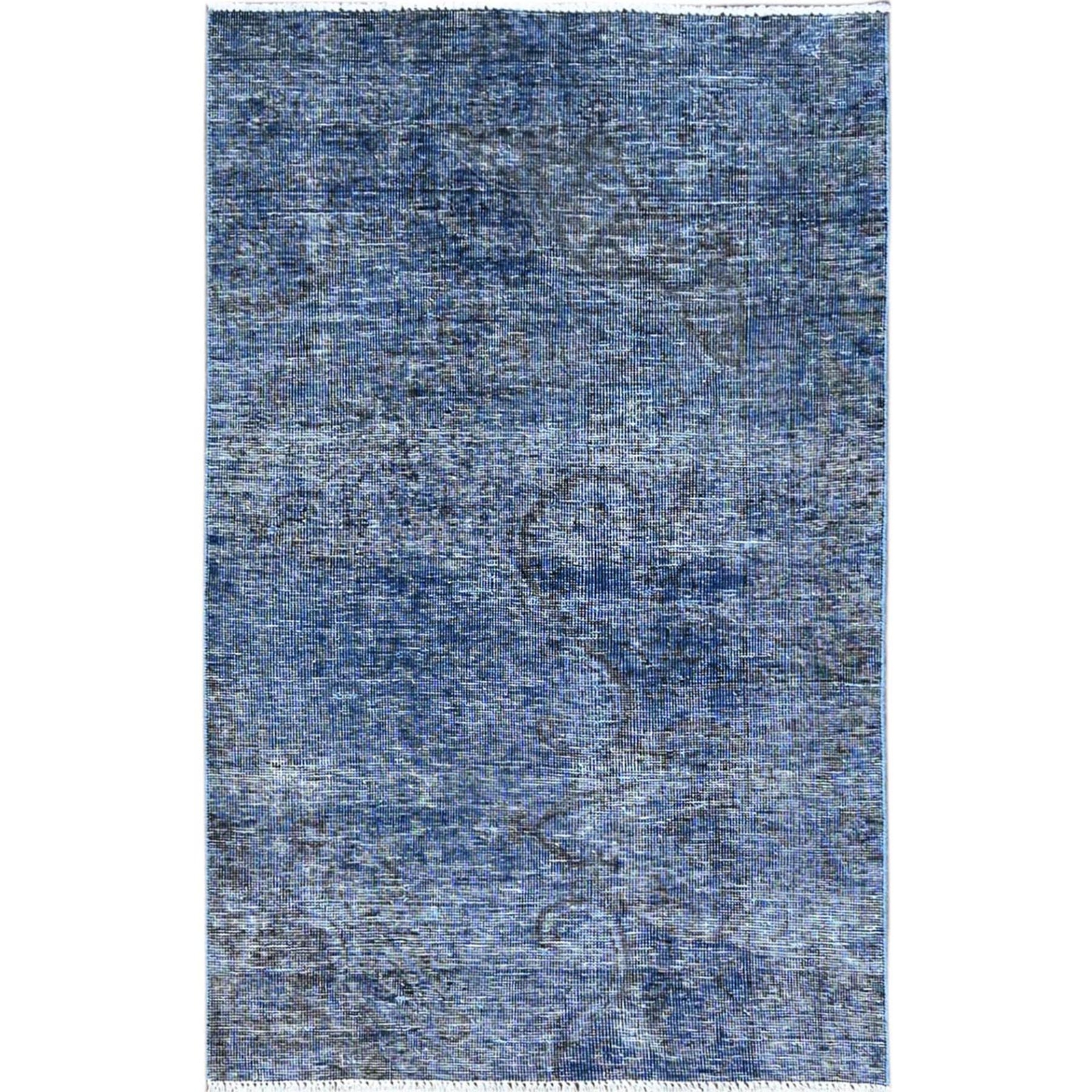 3’1″x5’1″ Lichen Blue Hand Knotted Abrash Distressed Wool Oriental Rug R234