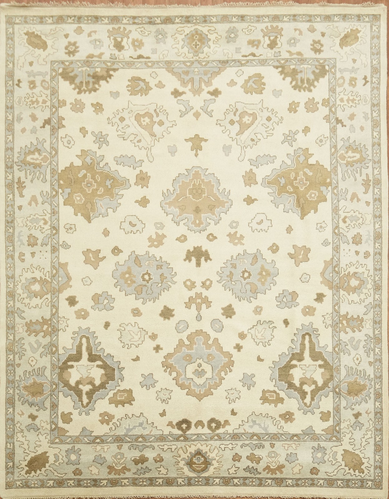 Classic 9×12 Ivory and Green Oushak Traditional Area Rug