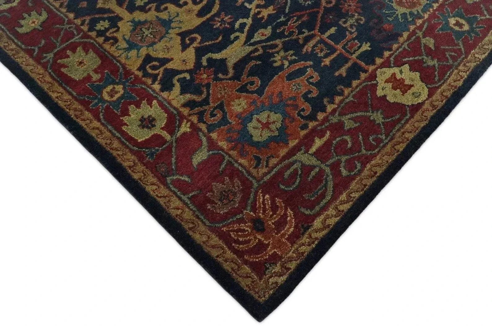 Multi Blue Traditional Handmade Tufted 100% Wool Area Rugs & Carpets