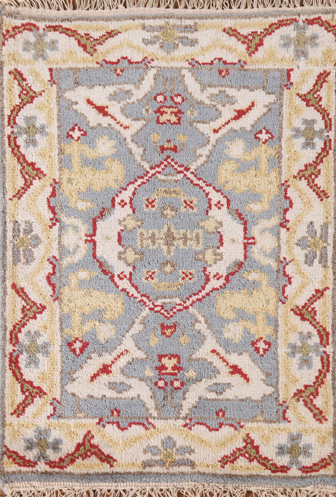 Gray Oushak Style Rug 2×3 Ft Hand-Knotted Transitional Geometric Wool Carpet