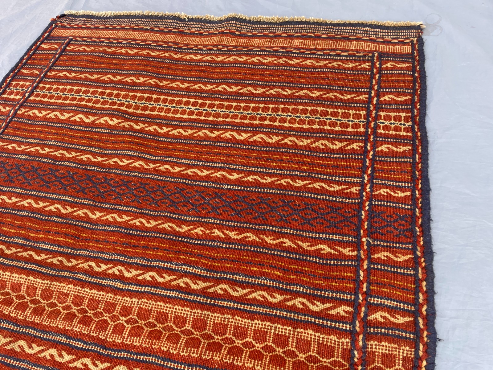 3’3 x 5 Ft One Of A Kind Tribal Flatweave Kilim Rug – Rustic Striped Geometric