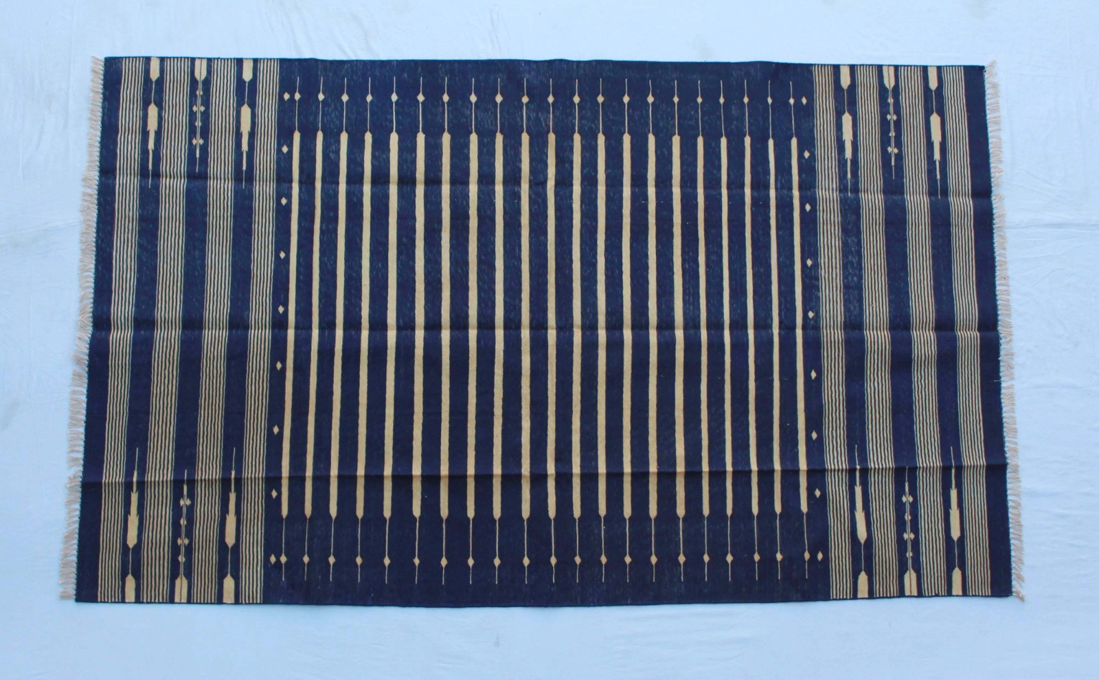 Multi Size Handmade Rug – Dark Blue Golden Yellow Cotton Flatweave Carpet