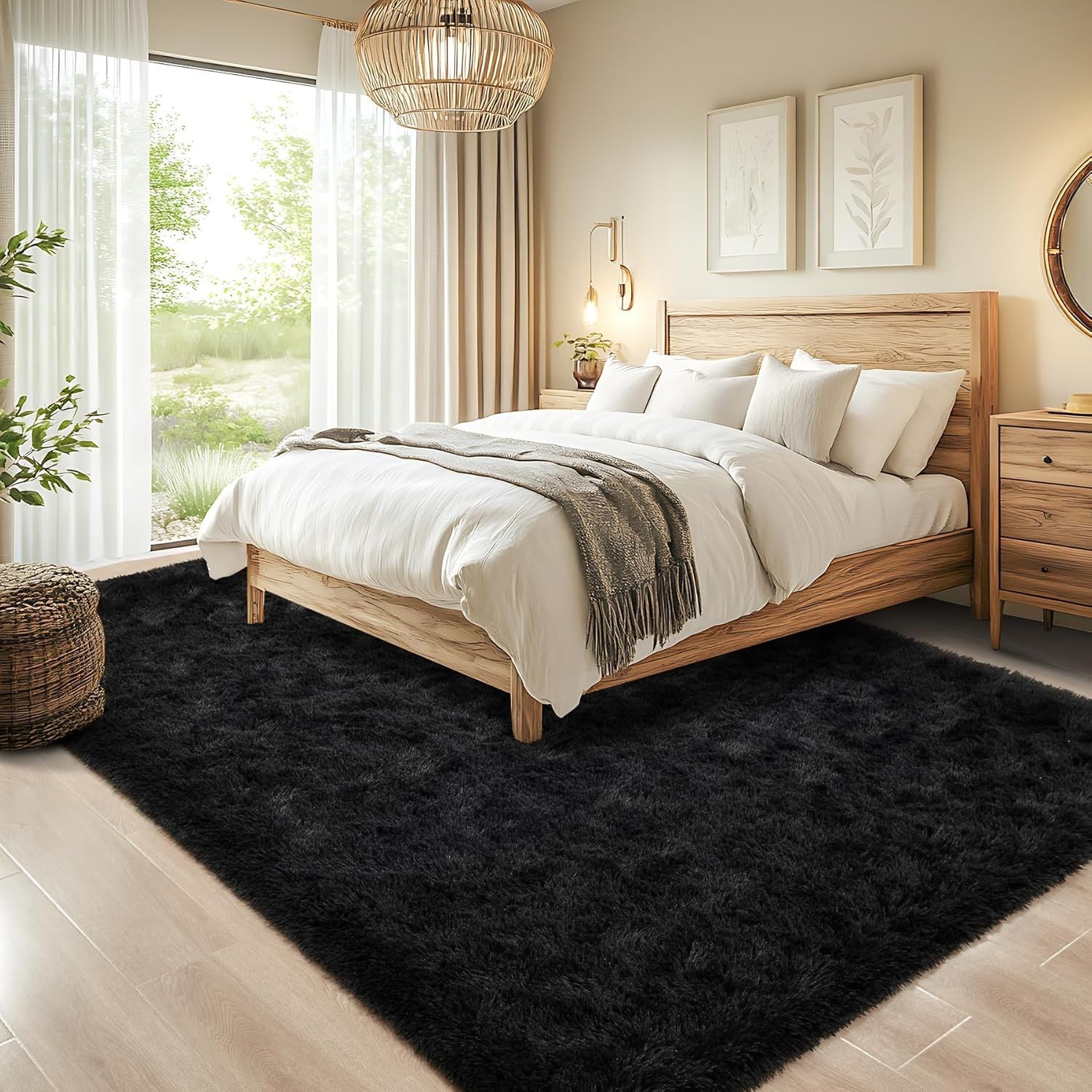 Luxurious Plush Black Area Rug 4×6 ft – Fluffy Non-Shedding Comfort