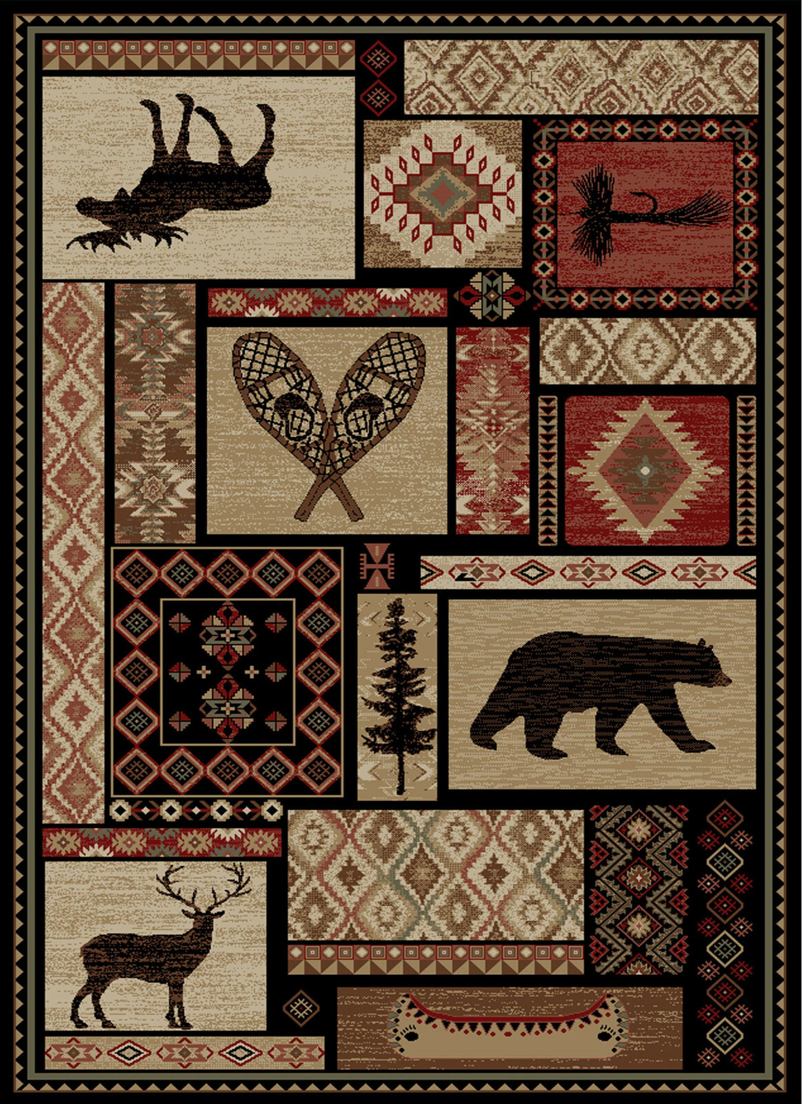 8×10 (7’10” x 9’10”) Lodge Cabin Bear Deer Moose Area Rug **FREE SHIPPING**