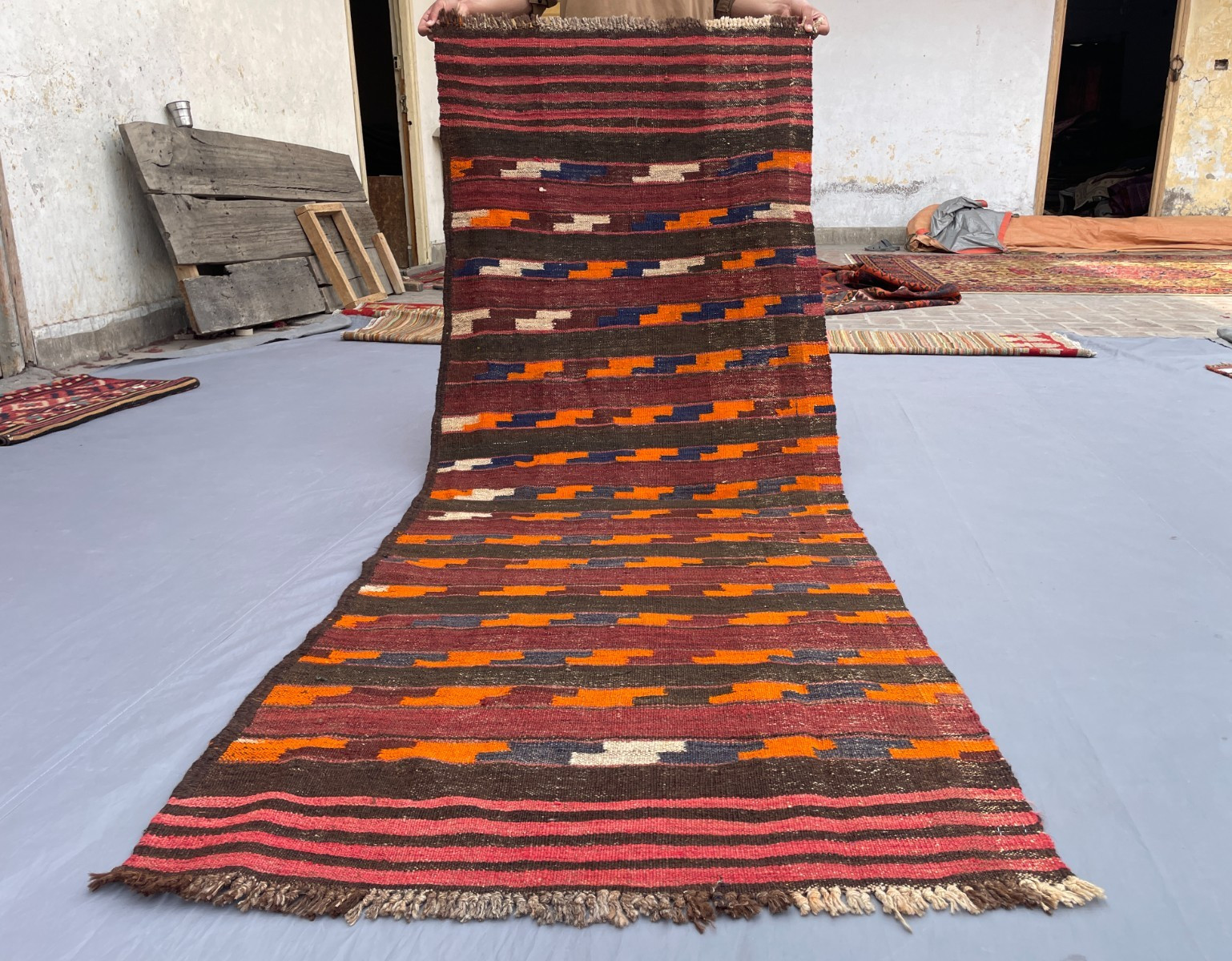 2’10 x 7’7 Ft Rustic Afghan Kilim Runner woven Tribal Stripe Design Flatweave.