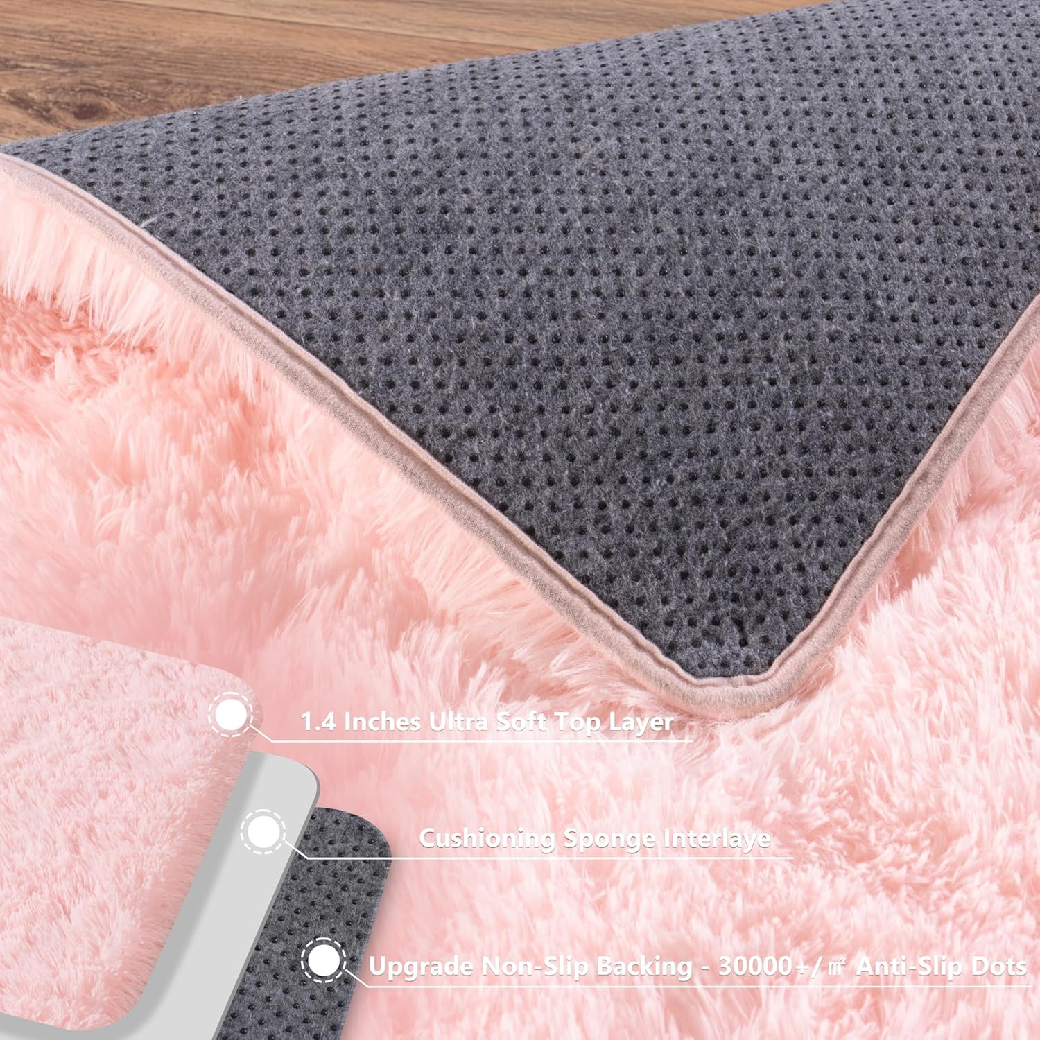 Large Pink Shag Area Rug 10×14 for Living Room, Soft Non-Slip Carpet