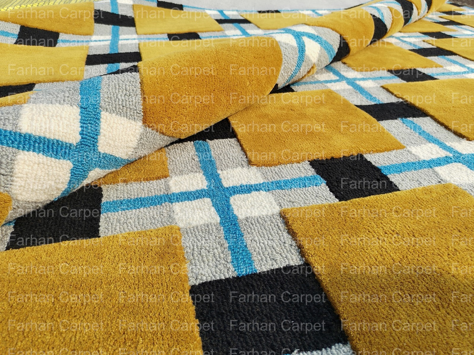 Hand Tufted Geometric Area Rug 12×15 Ft | Modern Checkered Wool Carpet for Large