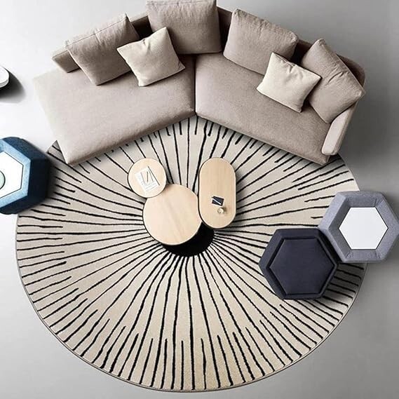 New Handmade Black Off white Round Rug 3×3, 4×4, 5×5, 6×6, 7×7, 8×8, 9×9, 10×10