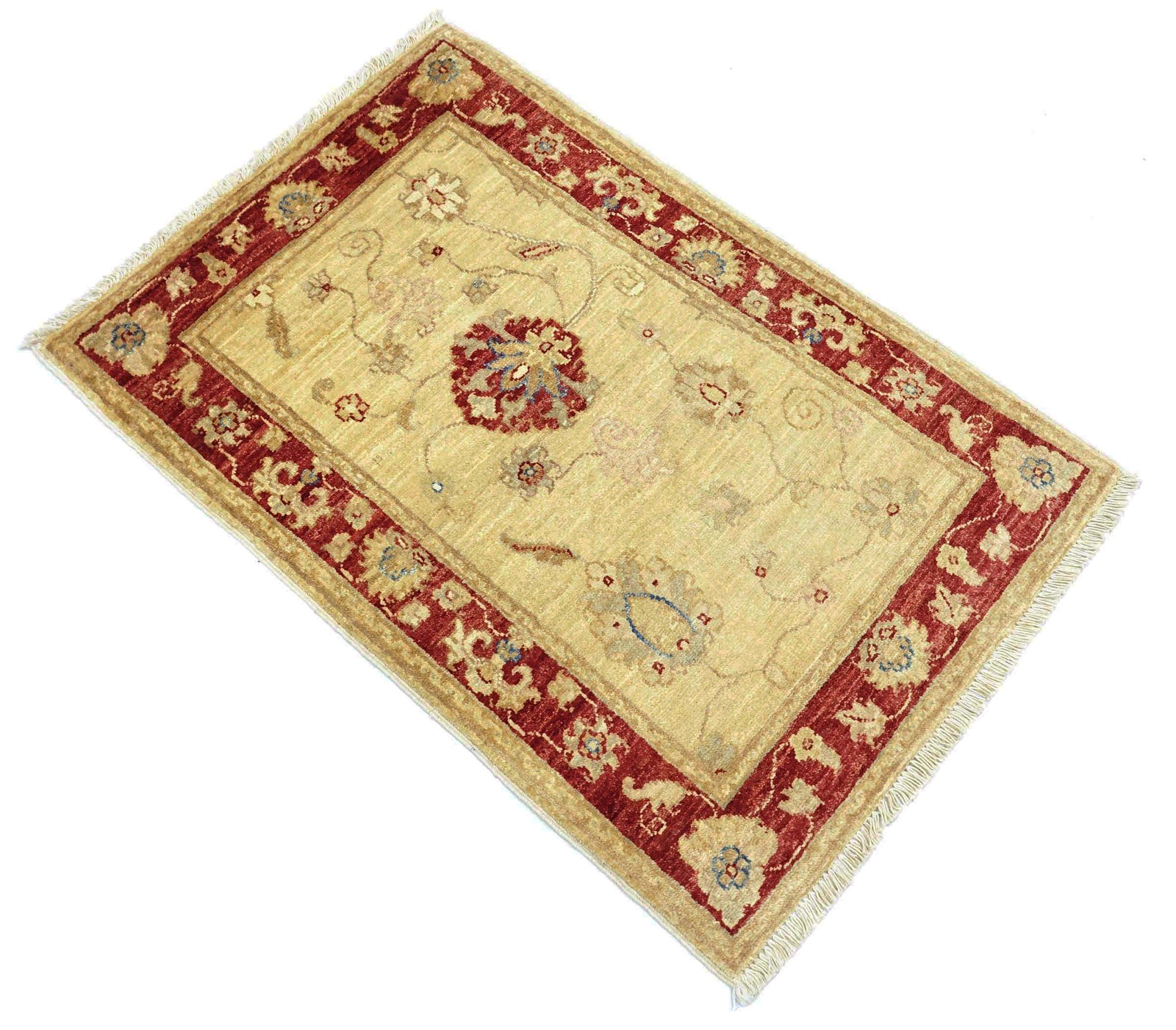 Afghan Chobi Ziegler Carpet 60×90 Hand-knotted Beige Floral Oriental Short Pile