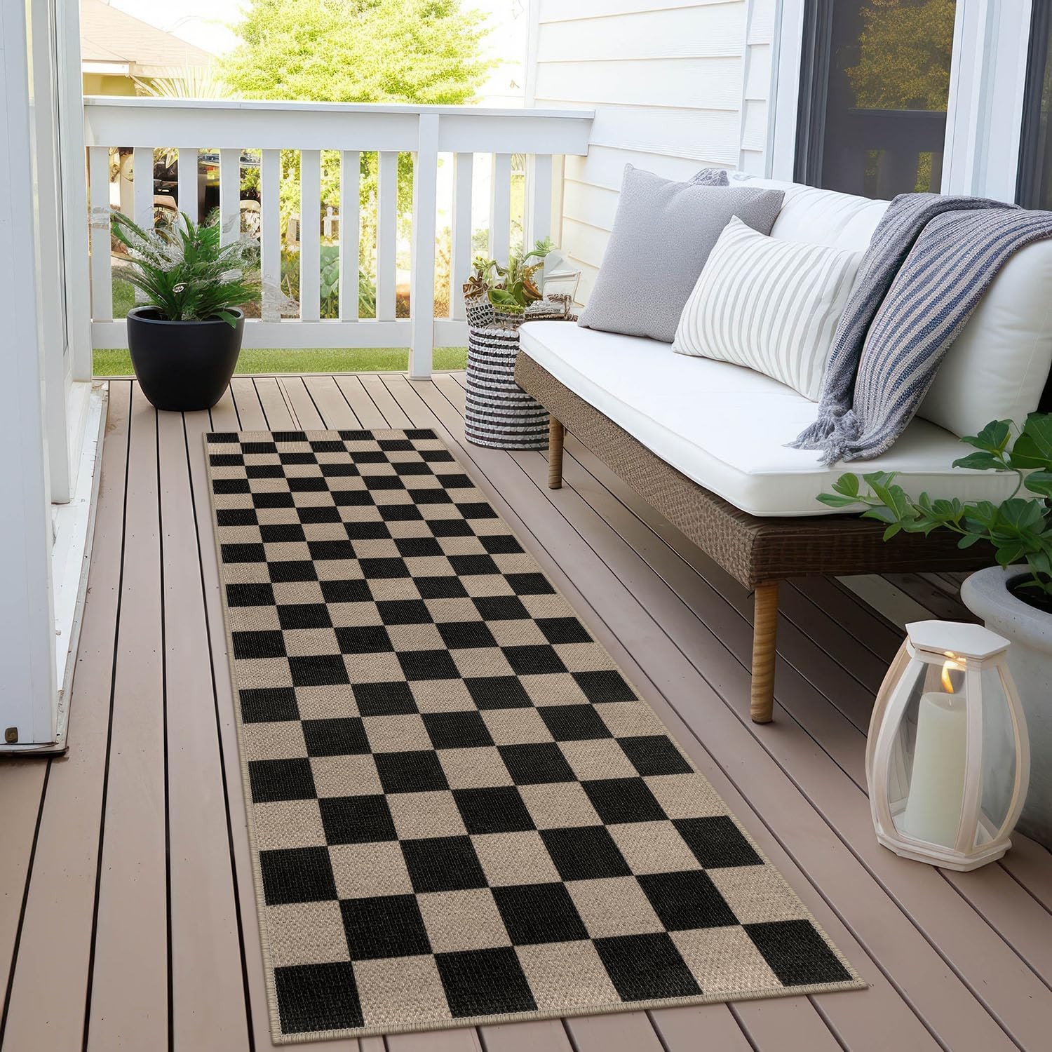 Easy Jute Checkered Runner Rug, 2×6 Black Modern Washable Rugs Runner for Hal…