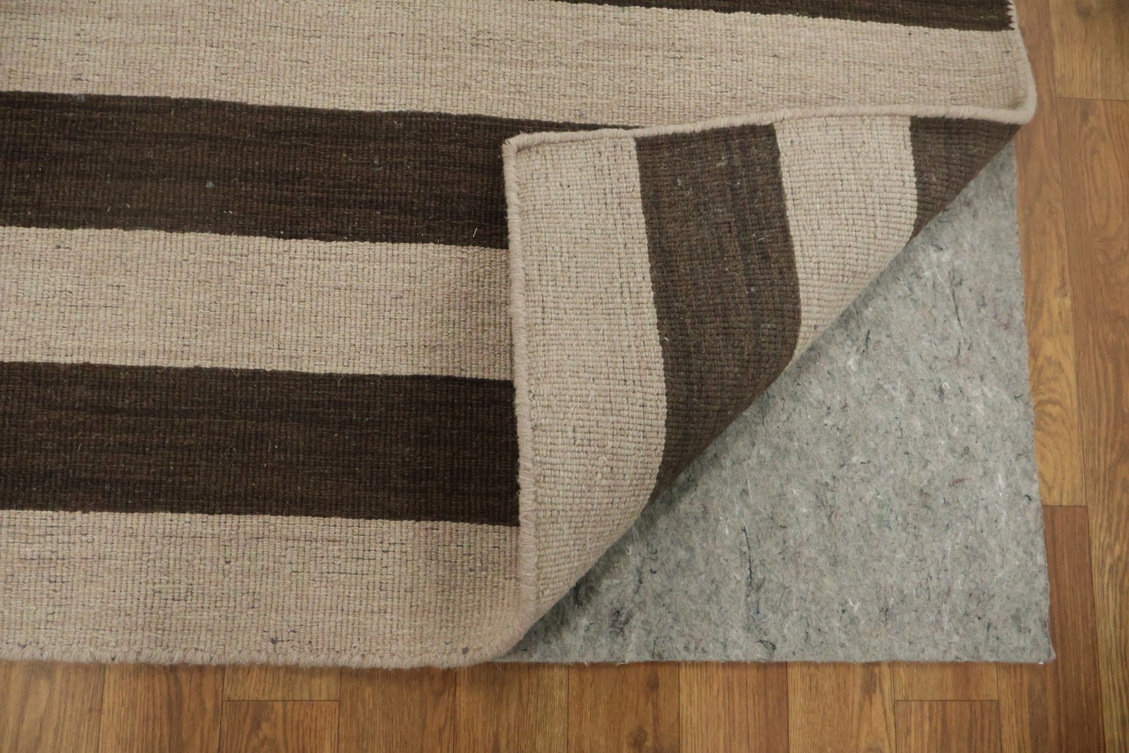 Brown and Ivory Stripes Area Rug 8×10 Room Size Hand-made Modern Wool Carpet