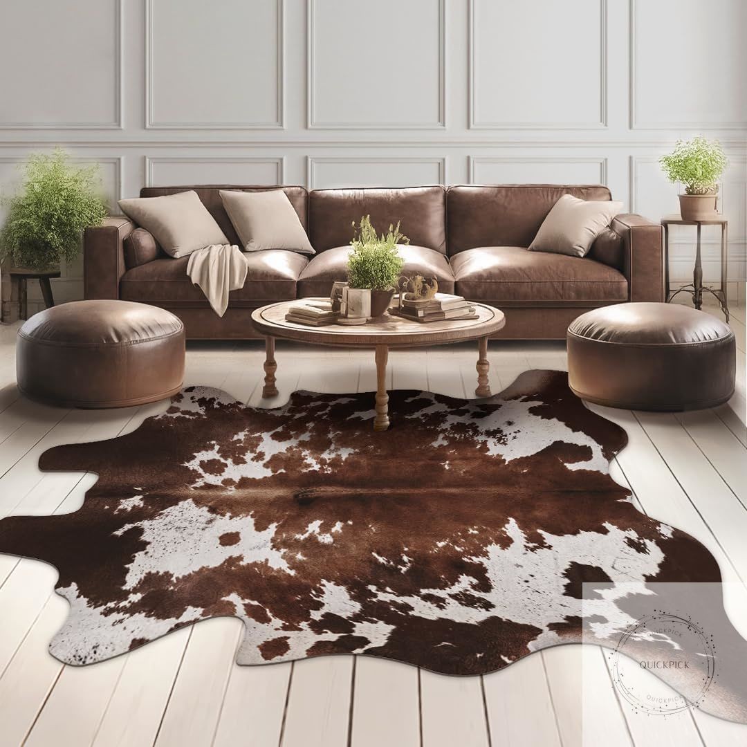 Faux Cowhide Cow Print Rug: 4.6 x 5.2 Feet Cow Hide Animal Print Area Carpet Lar
