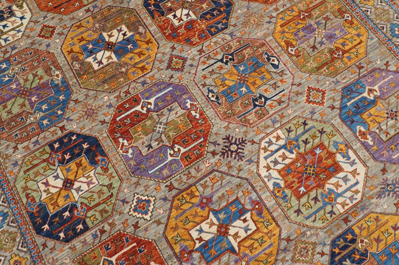 8 x 10 ft Taupe Gray Ersari Afghan Hand Knotted Veg dyes Wool Tribal Area Rug