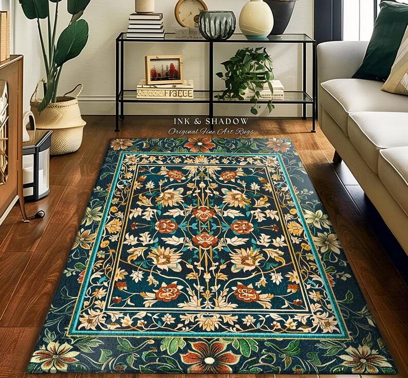Timeless Ornate Floral Area Rug | Elegant Victorian Revivalist Wildflower Accent