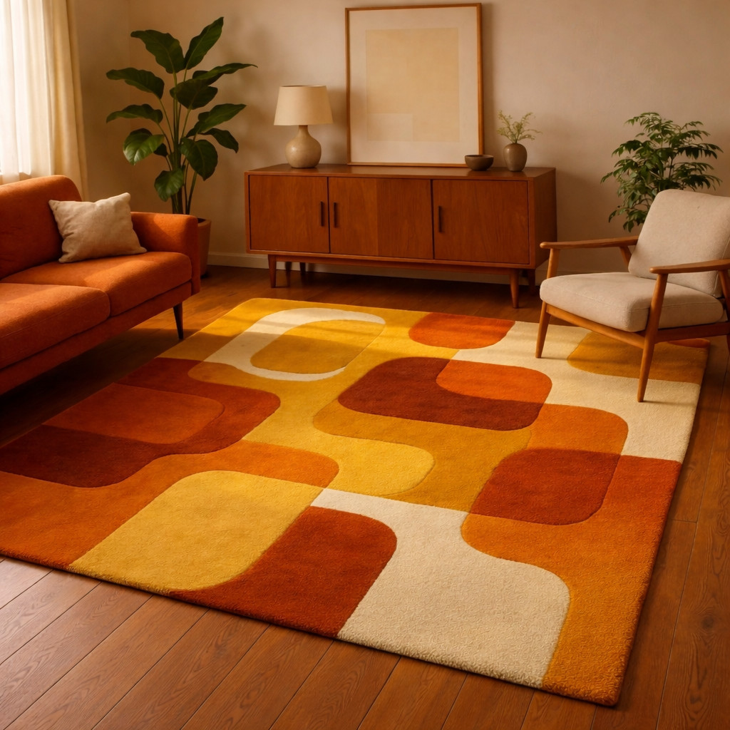Handmade 100% Wool Rug Modern Abstract Geometric Burnt Orange Area Rug Tufted