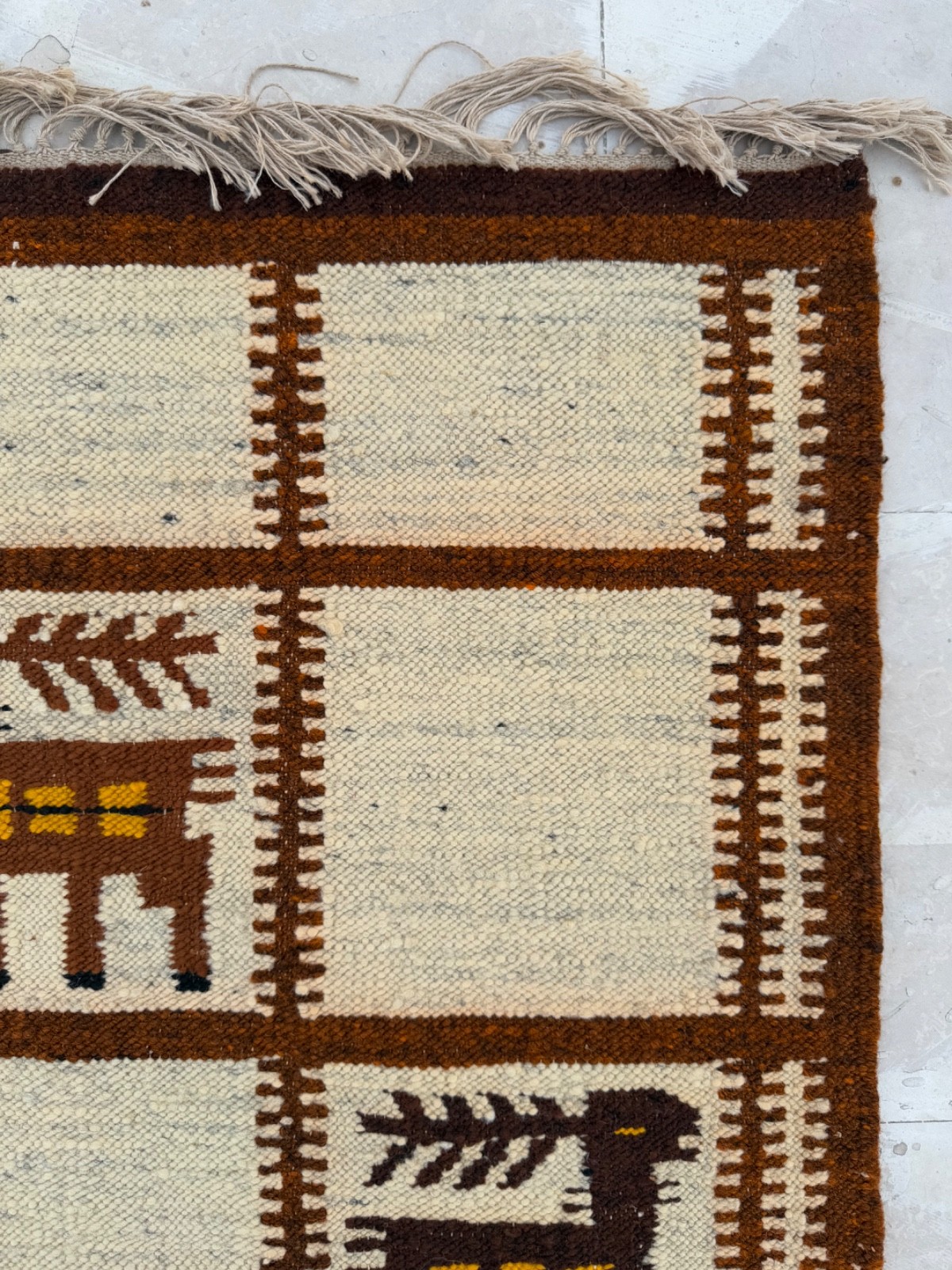 Vintage Hand Woven European Polish Polandi Wool Weaving Kilim Rug Floor Covering