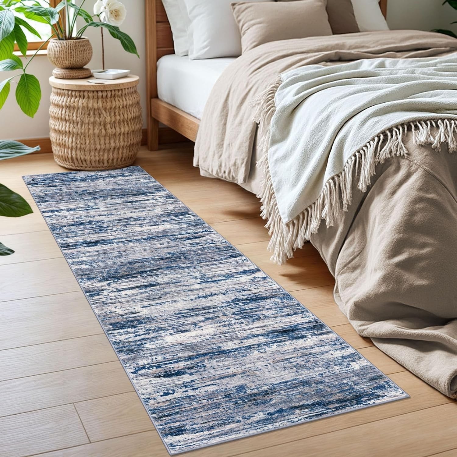 2×6 Navy Blue Gray Neutral Multi Modern Abstract Runner Rug for Hallways, Sup…