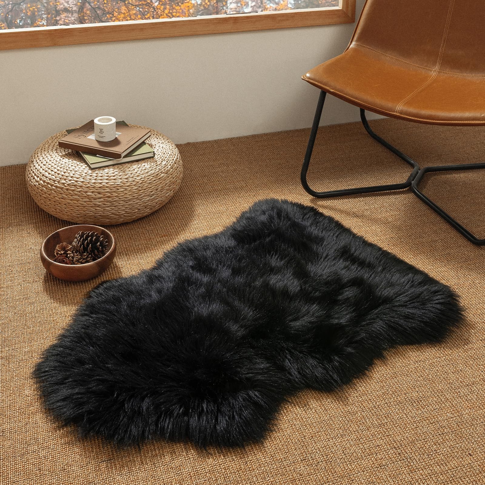 Ashler Faux Fur Rug, Black Area Rugs, Fluffy Sheepskin Fuzzy Ultra Soft 2 x 3