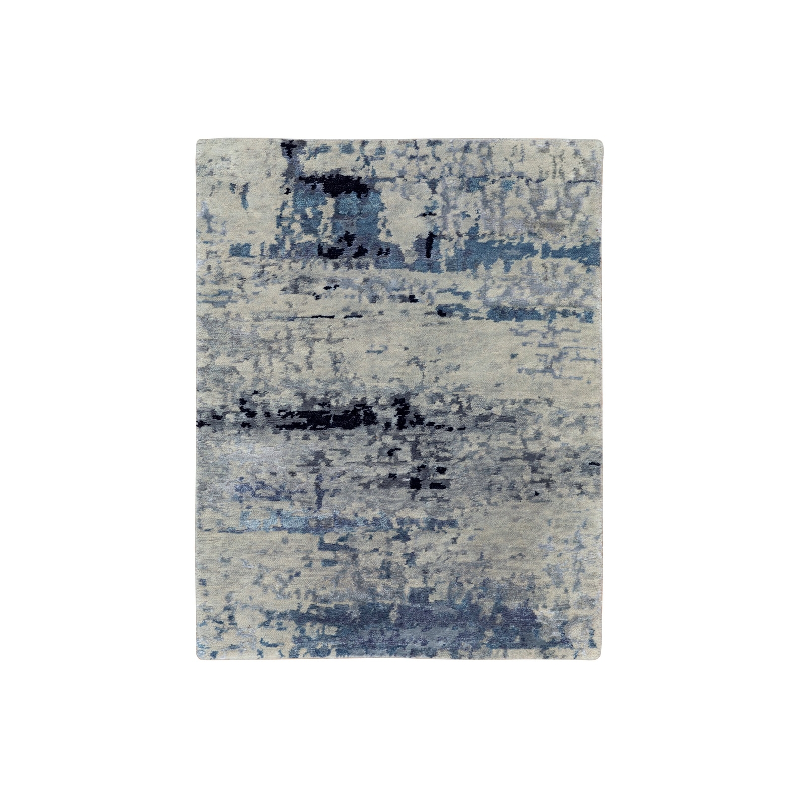 2′ x 2’10” Abstract Design HiLow Pile SilverBlue Handknotted WoolSilk Rug R58504