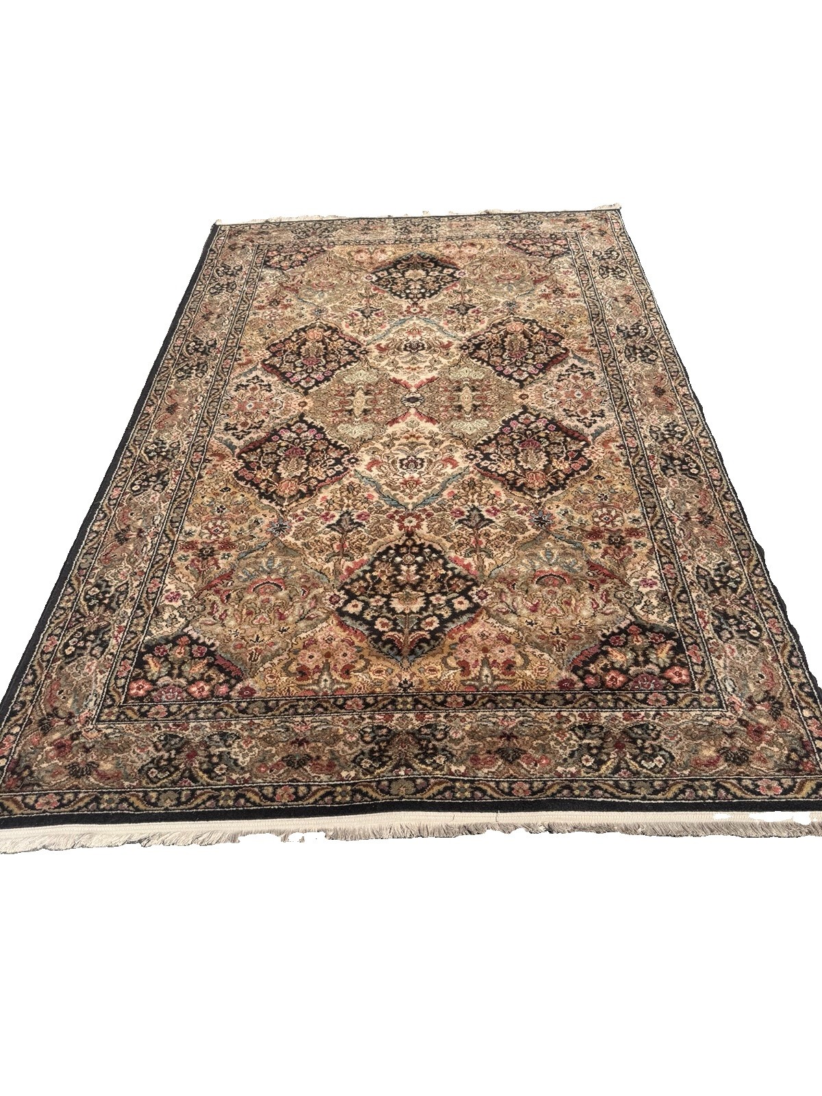 Karastan Empress Panel Kirman Black Carpet Rug 100% Wool 5’9” X 9’ USA Made