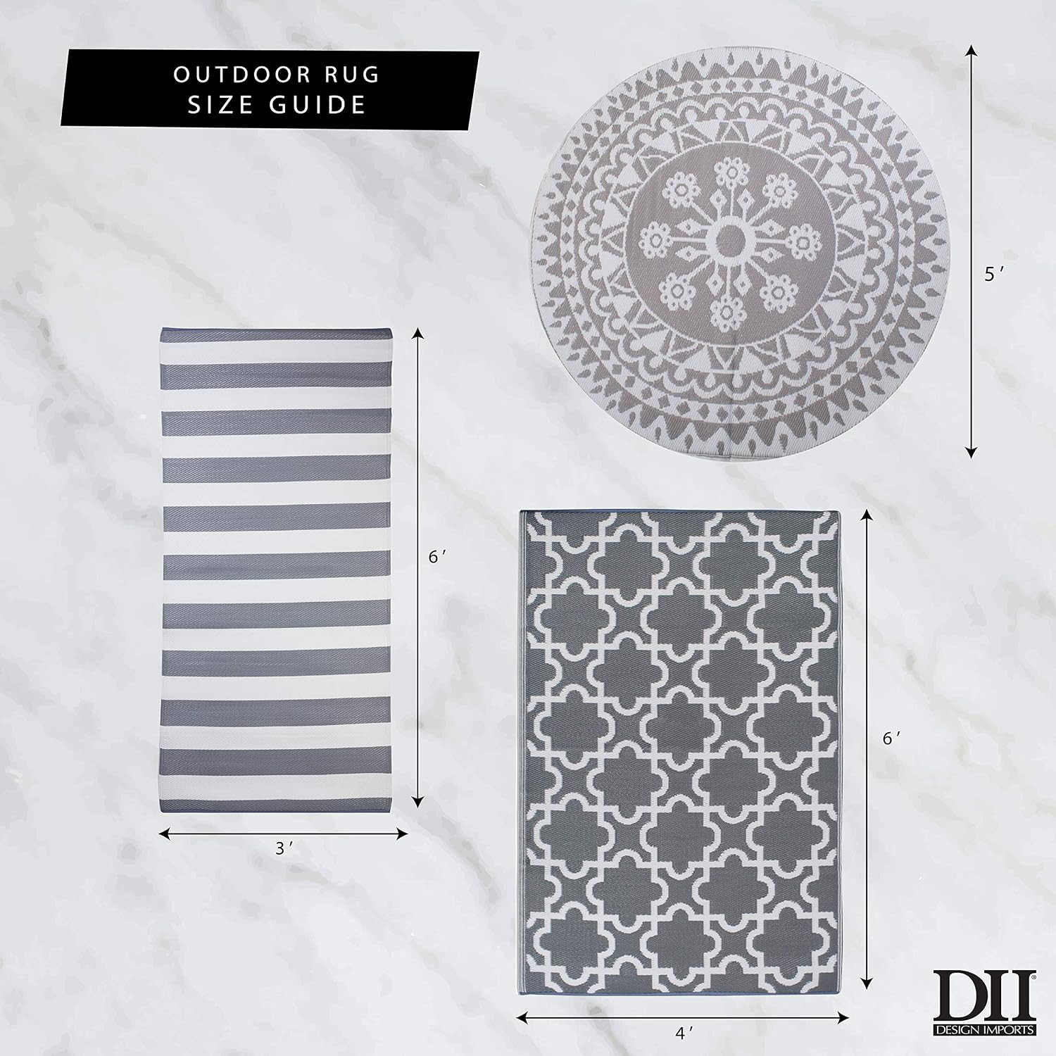 Reversible Outdoor Lattice Woven Rug, 4X6 Ft, Gray