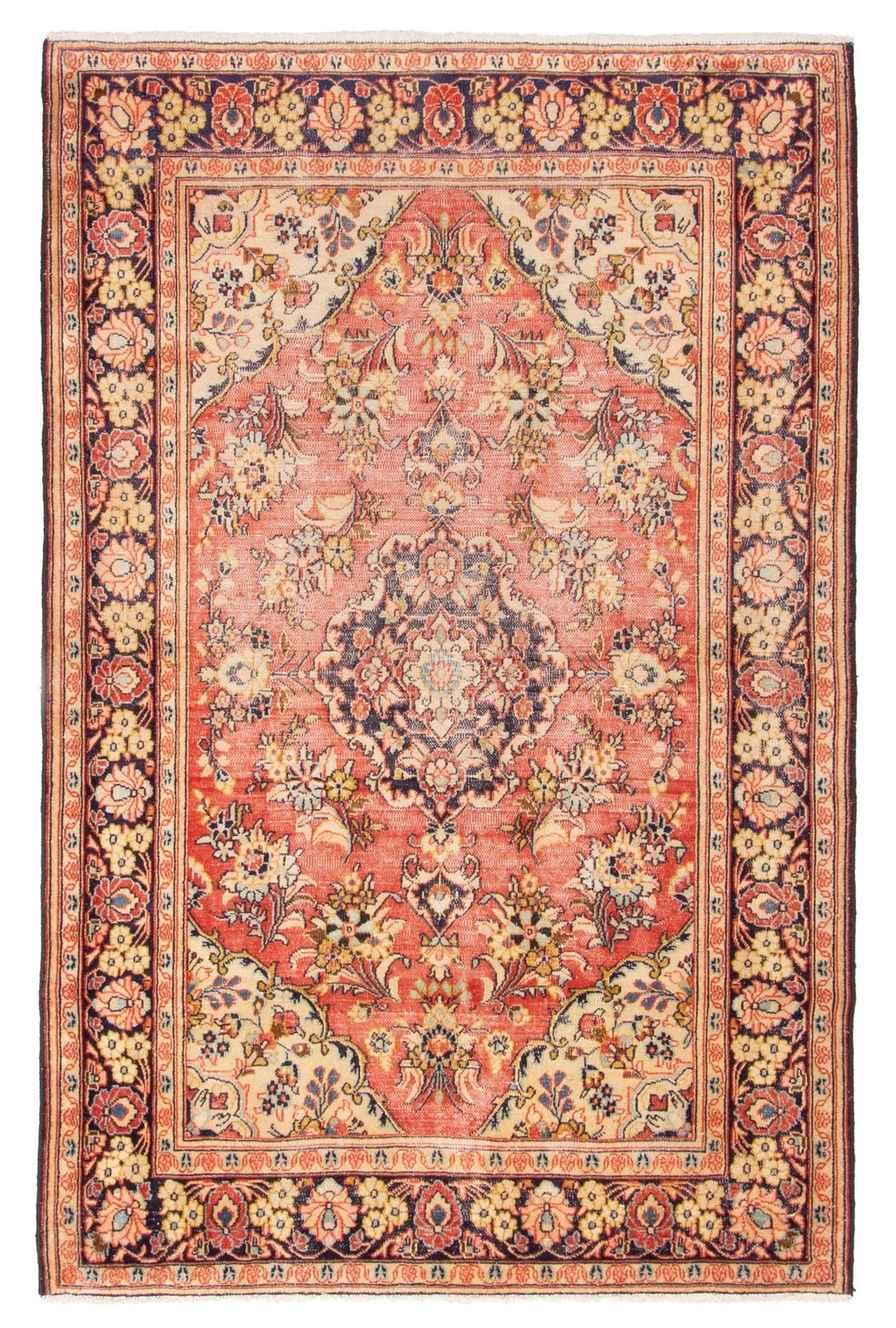 Vintage Hand-Knotted Area Rug 4’1″ x 6’6″ Traditional Oriental Wool Carpet