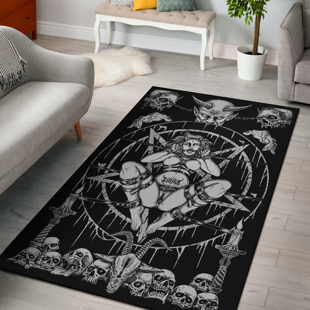 Skull Demon Satanic Baphomet Goat Satanic Over The Sinner Area Rug Edit Version