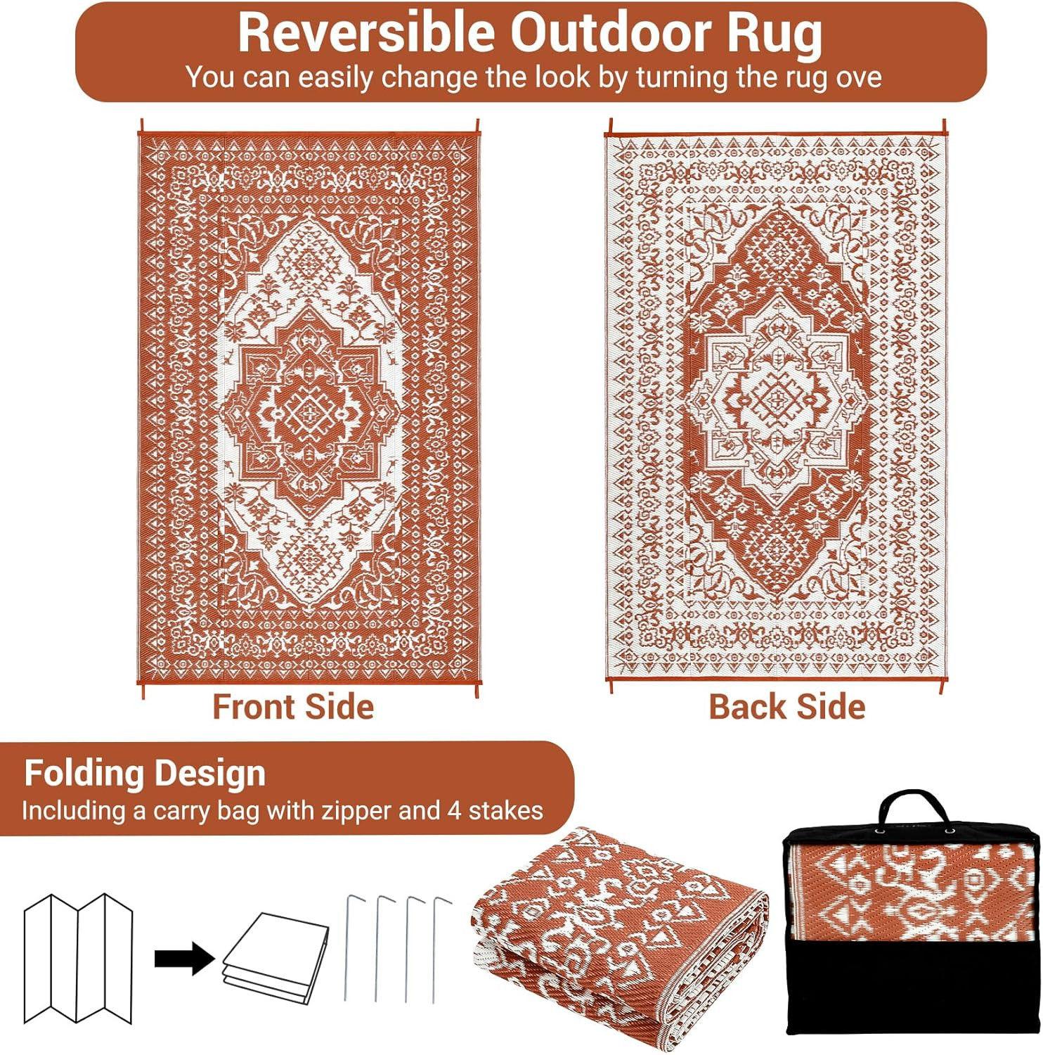 Outdoor Rugs 8X10 Waterproof Reversible Outdoor Plastic Straw Rug Vintage Retro