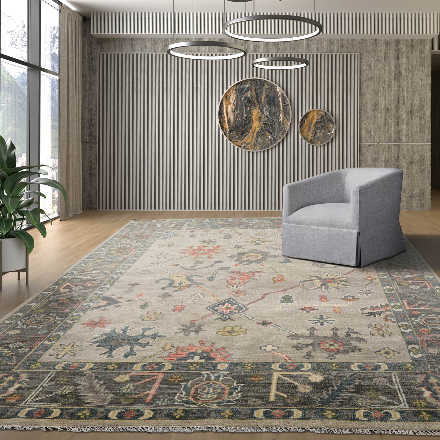 LoomBloom Multi Size Muted Turkish Oushak Hand Knotted 100% Wool Area Rug Gray