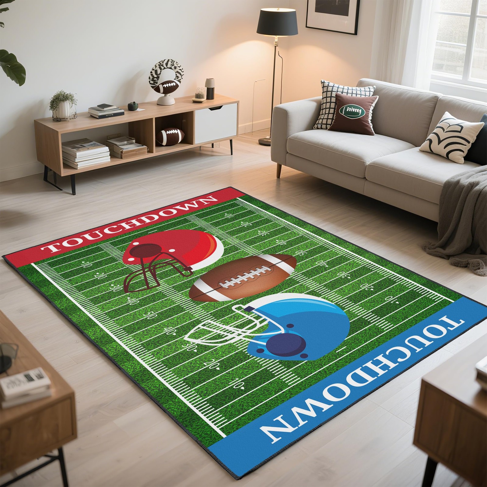 Football Rug Non-Slip 3×5 ftFootball Court Area Rugs with Cool Print for Boys…