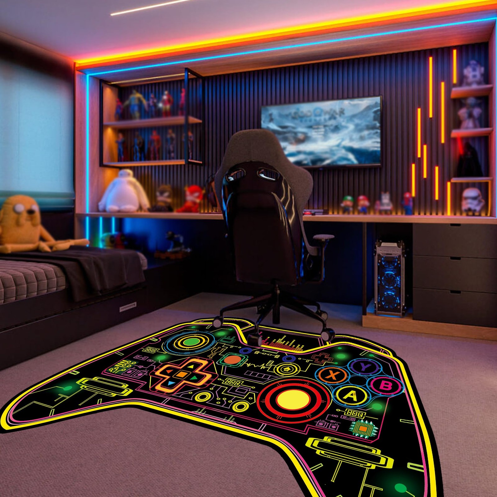 60 x 39 Inch Gaming Rug Glow In Blacklight Gamer Carpet Boys Room Non Slip