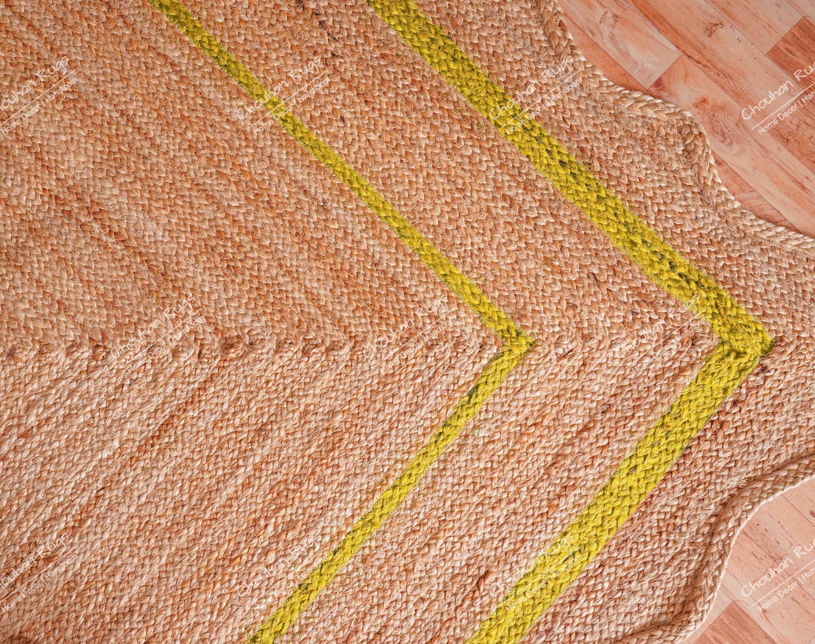 Hand Braided scallop Jute rugs with yellow border home and living room decor rug