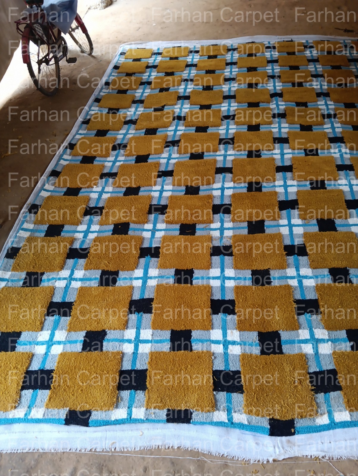 Hand Tufted Geometric Area Rug 12×15 Ft | Modern Checkered Wool Carpet for Large