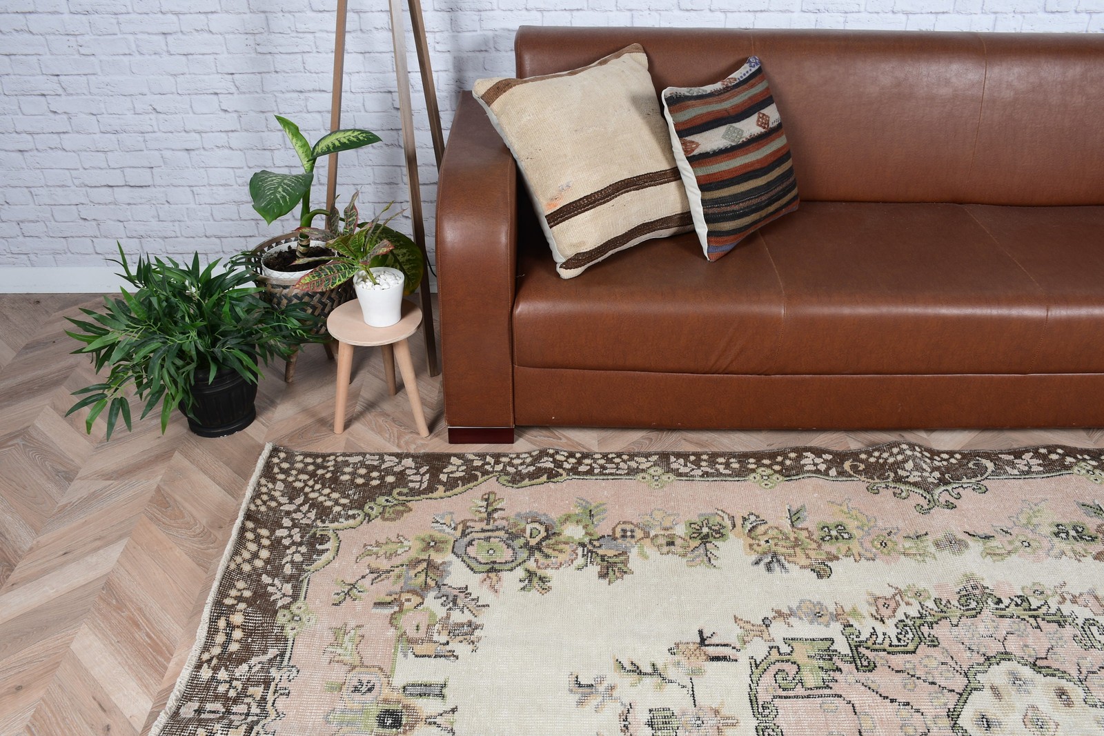 4,8×9,4 ft Turkish Vintage Rug, Large Rug, Brown Green Abstract Wool Rug