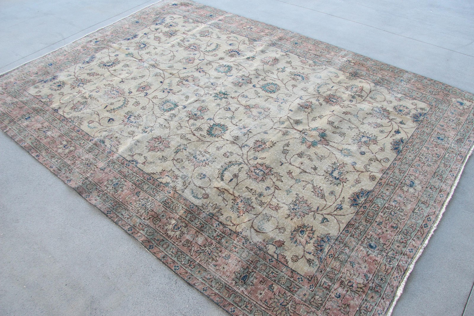 Vintage Turkish Rug, 8×11,2 ft Rug, Blue Oversize Polka dot Rug