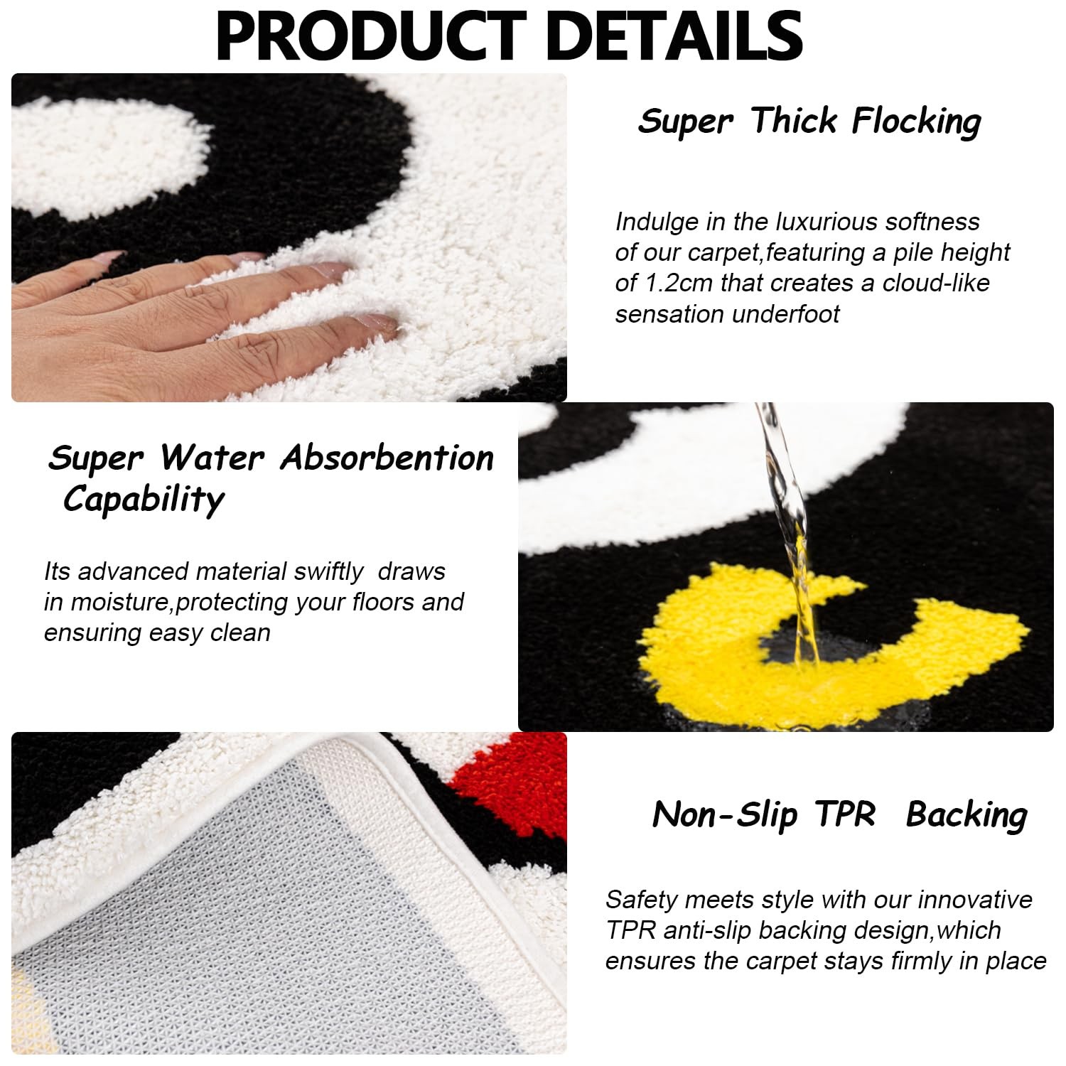 8 Rug, 40 Inch Black Round Carpet Non Slip Cool Tufted Rug Eight Mat for Bedr…