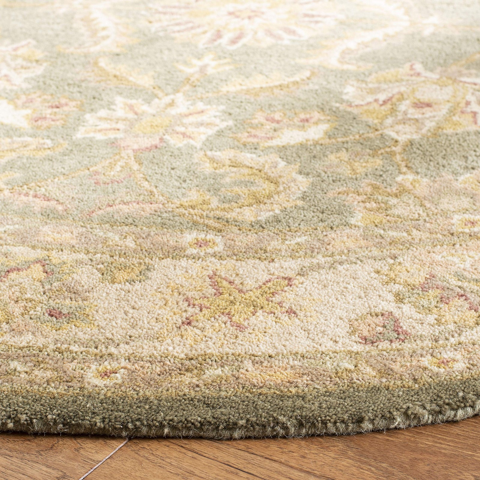 Antiquity Collection Area Rug – 8′ Round, Green & Gold, Handmade Traditional …