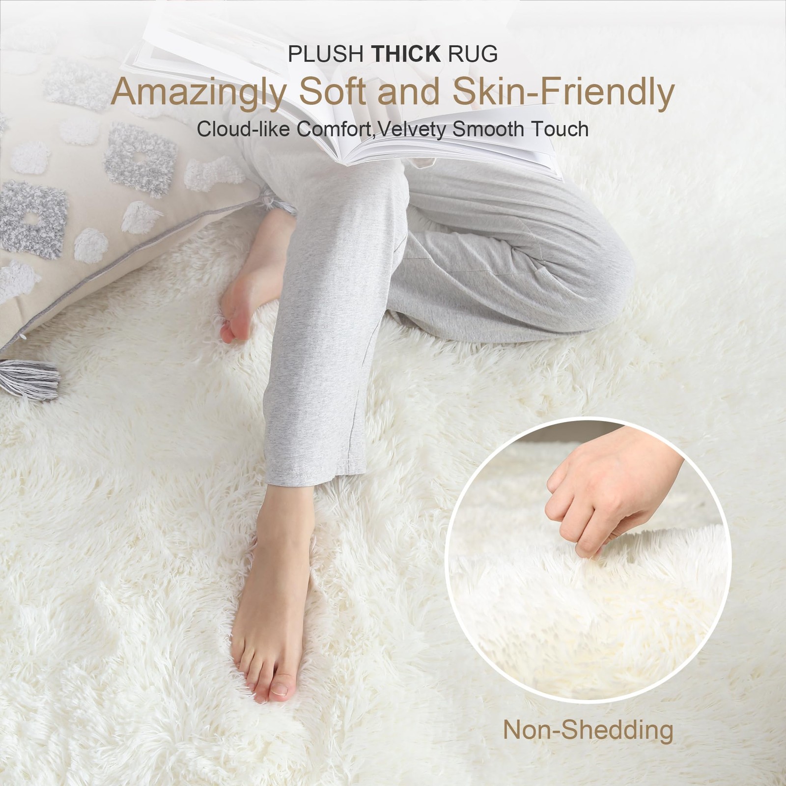 Thick Area Rug 6×9 Cream White Fluffy Shag for Bedroom Living Room, Soft Plus…