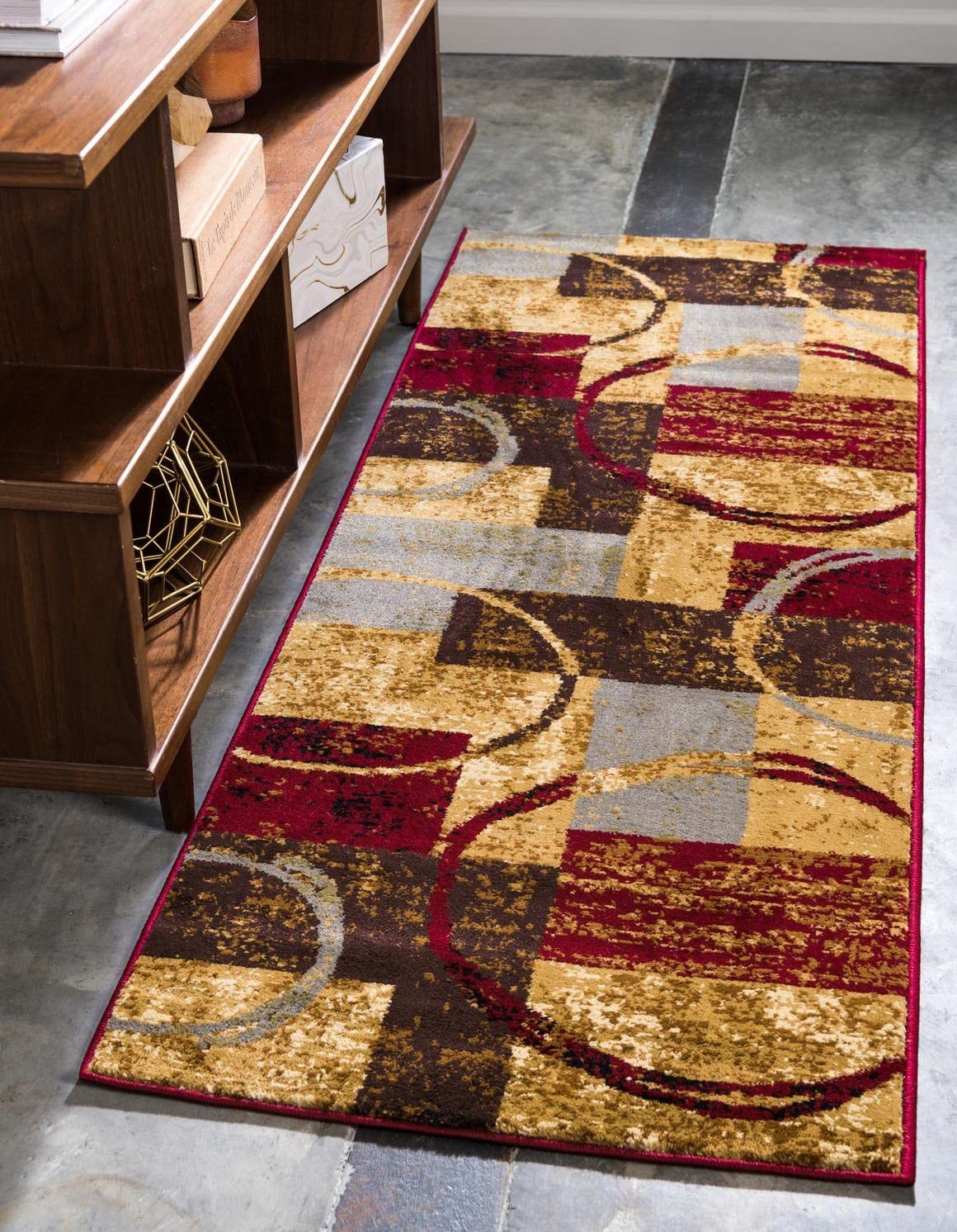 Modern Rectangular Multi Brown Kitchen Rug 2X10 Machine Made Polypropylene